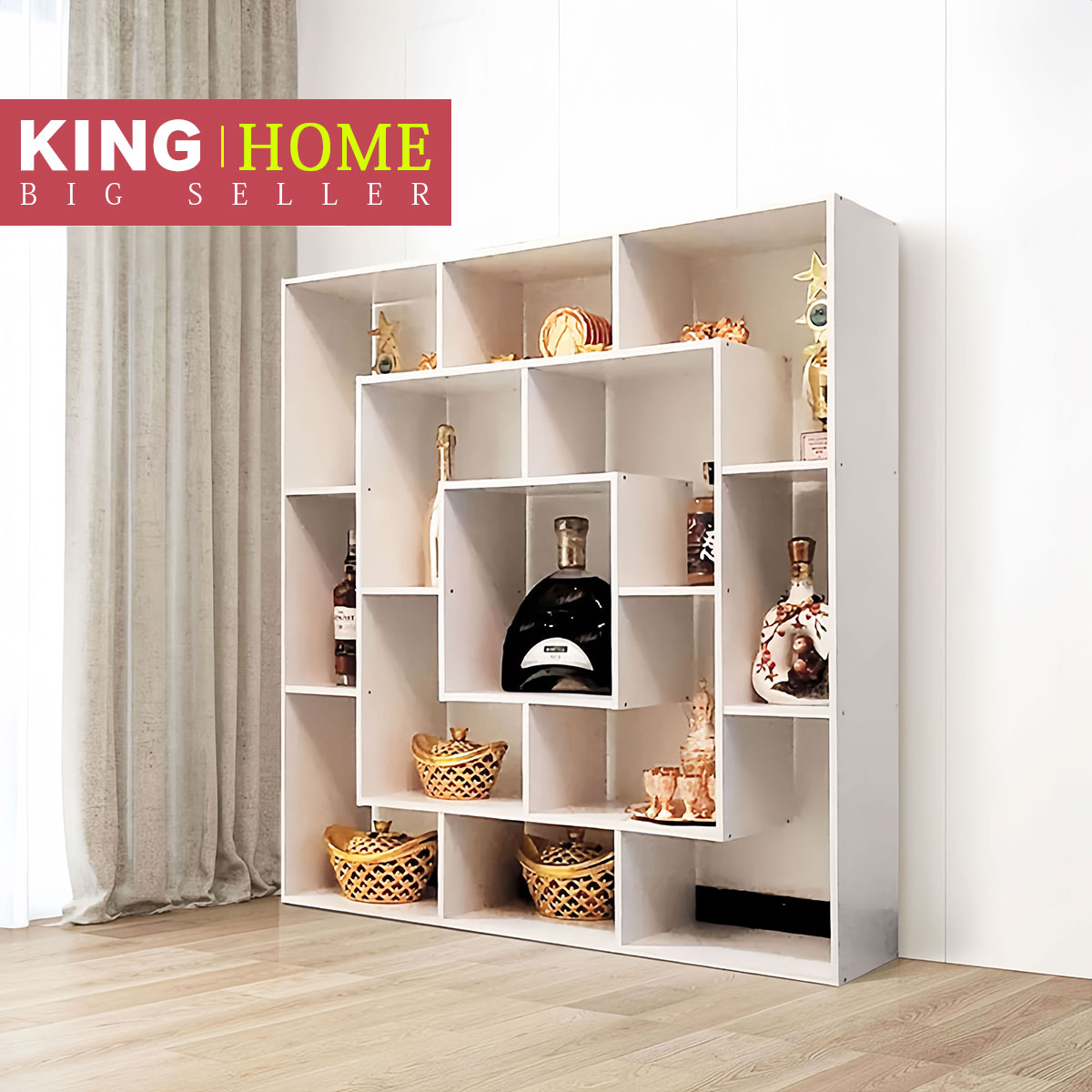 KING HOME Multi functional bookshelf storage rack display rack wooden ...