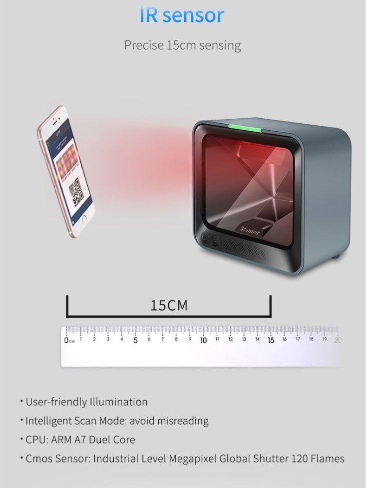 LogicOwl OJ-MP7600L 2D 1D QR Barcode Scanner with IR Sensor for POS ...