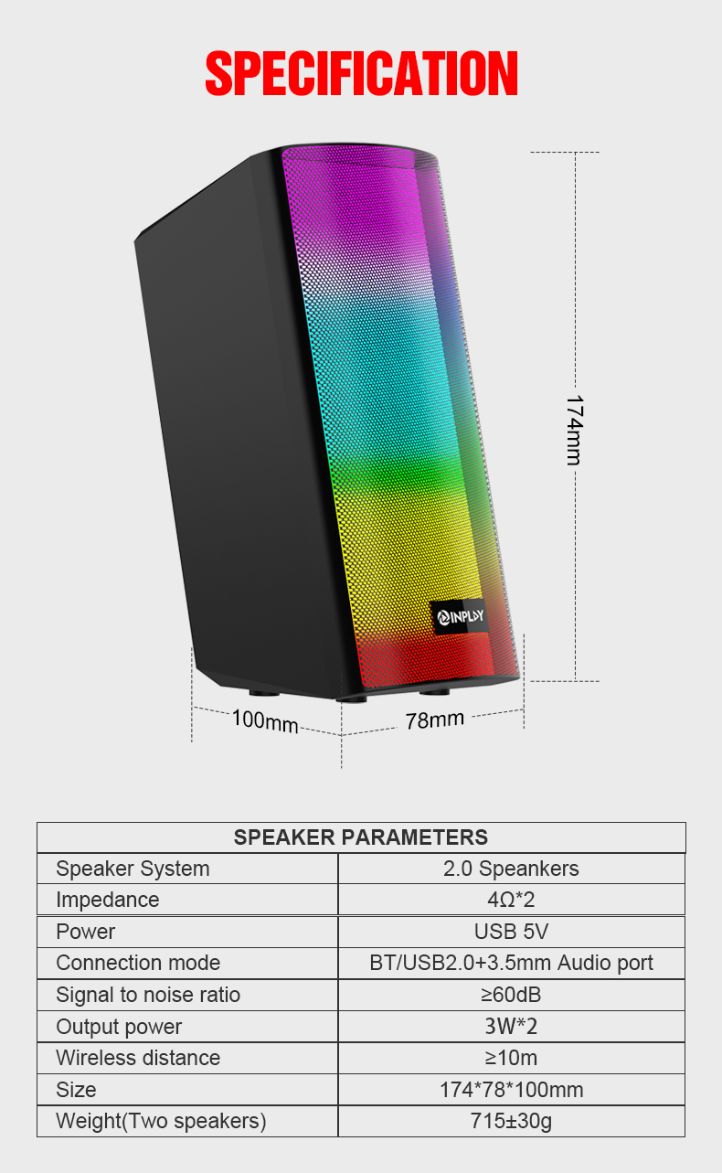 Inplay MS280 RGB Wireless Bluetooth Speaker 3D Surround Shocking Bass ...