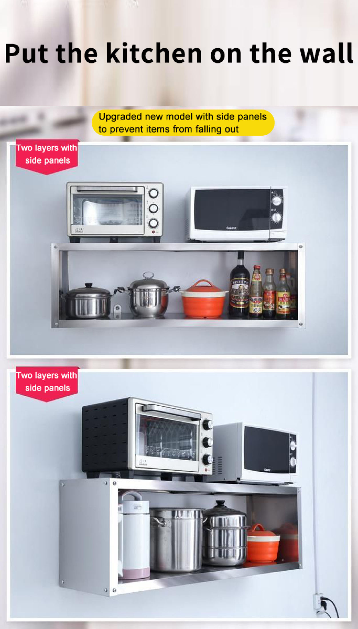 304 stainless steel wall rack Kitchen Organizer Storage Rack Microwave ...