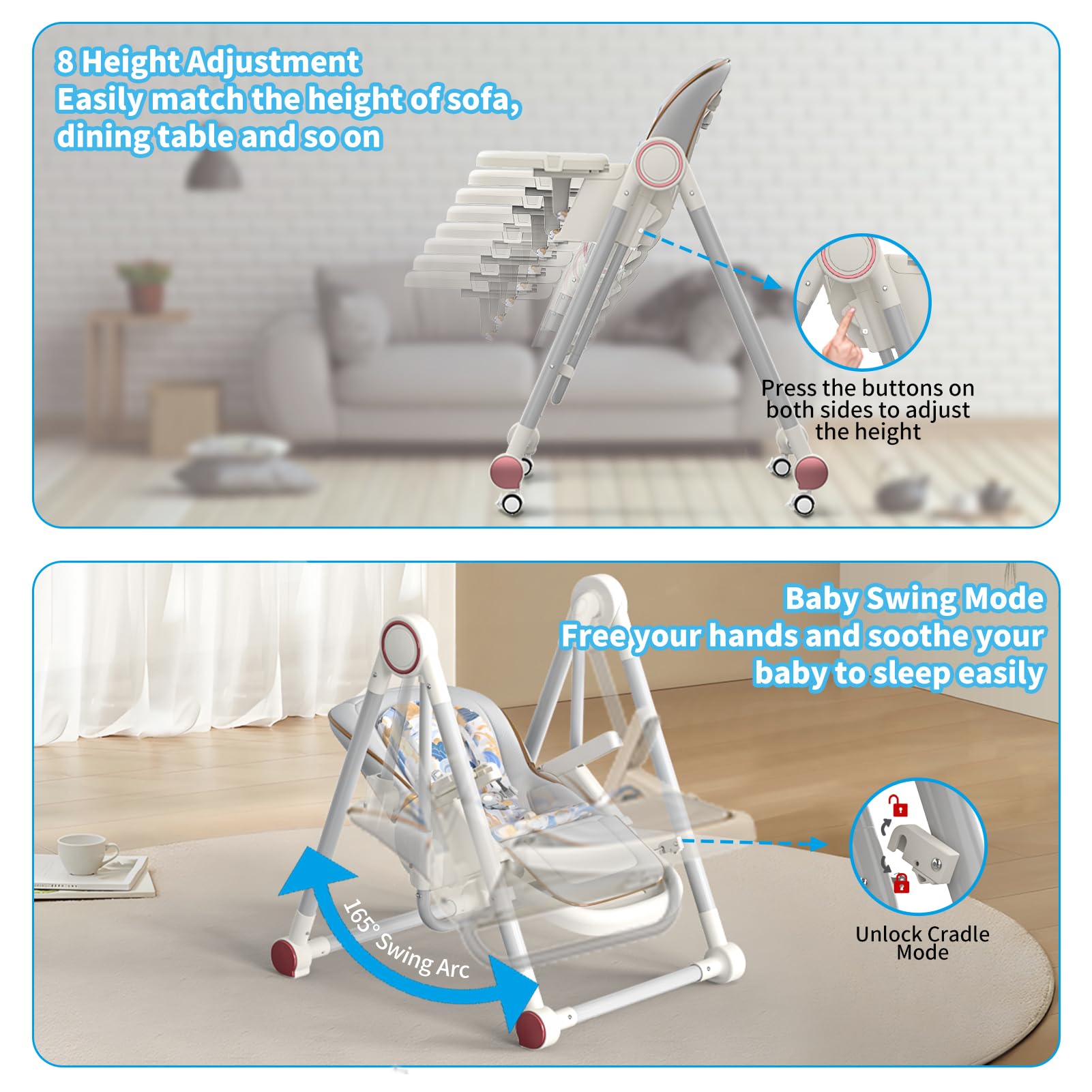2 in 1 Baby Feeding Dining Chair Rocking High Chair for baby chair with ...