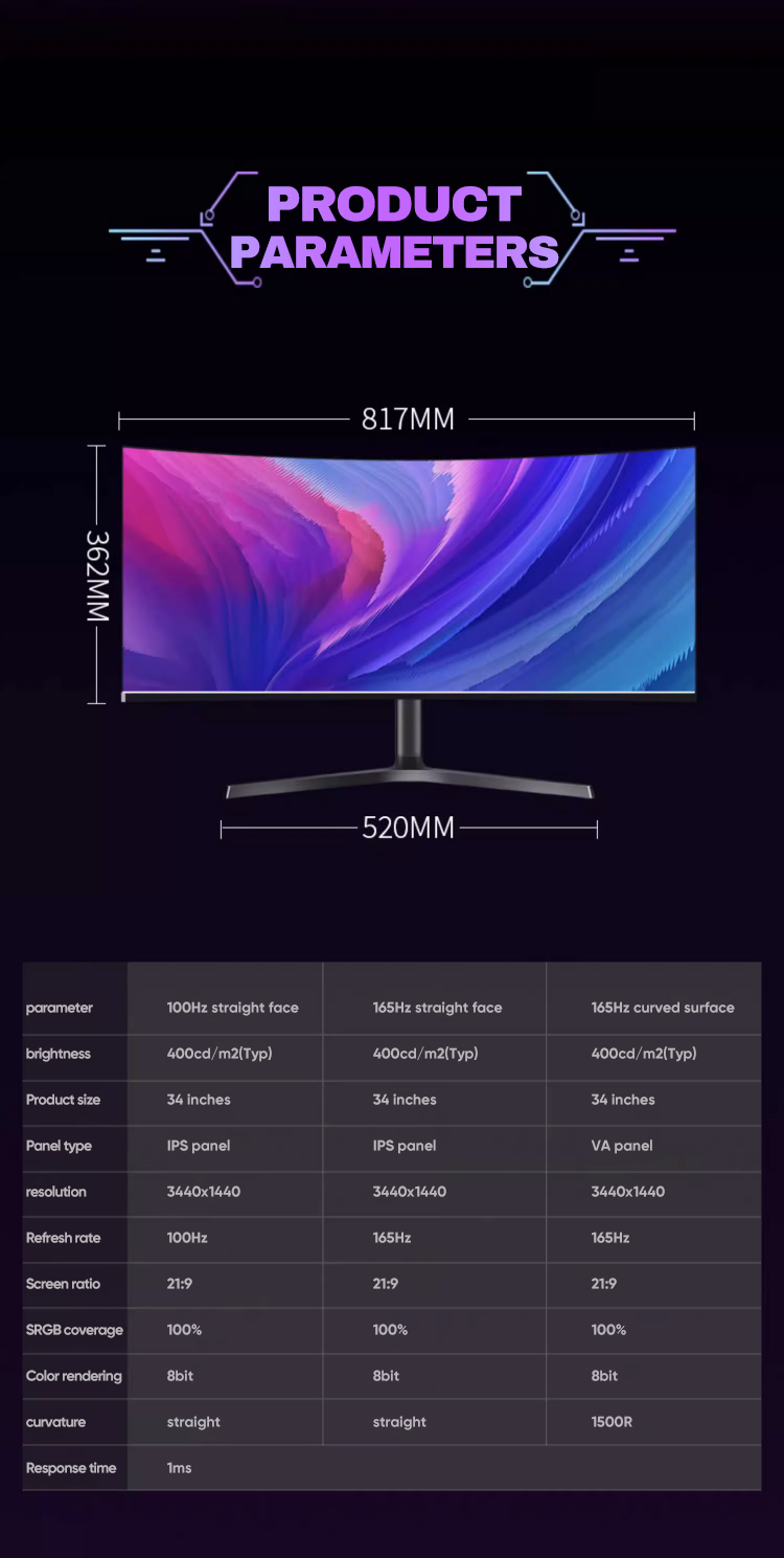 【3 Years Warranty】AJVXI 34 inch curved gaming monitor 1ms&180Hz ...