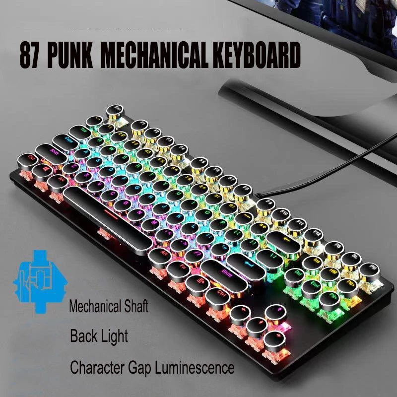 JK500 Punk LED Backlight USB Mechanical Metal 87key Game Keyboard BLUE ...