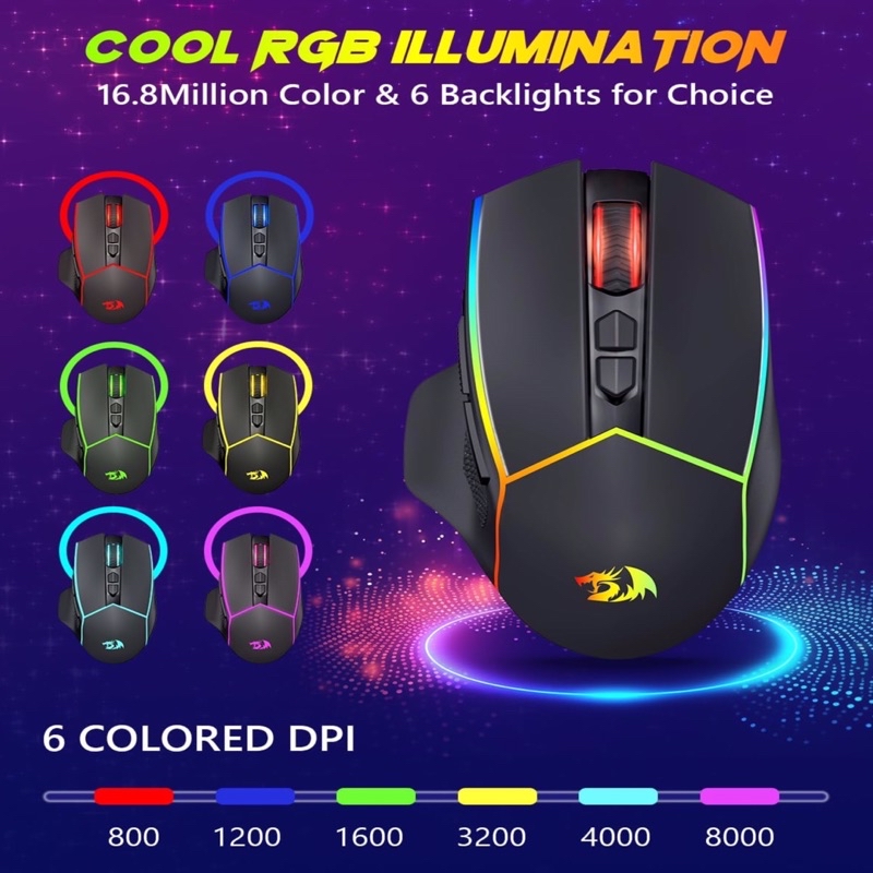 REDRAGON AXE PRO RGB Wireless Gaming Mouse, 2.4G/BT/Wired Tri-Mode ...