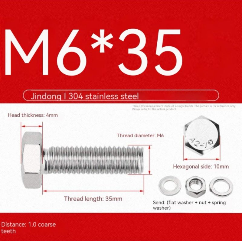 304 STAINLESS M6 Hexagon Screw Set External Hexagon Bolt Hexagon Screw ...