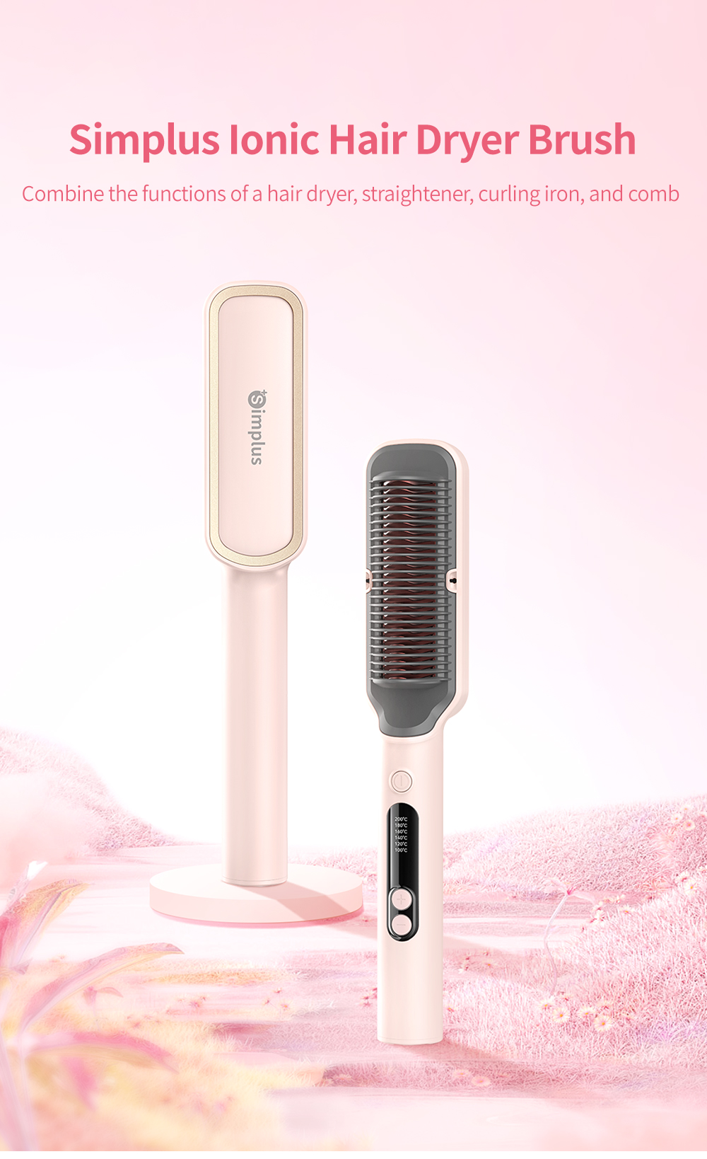 Simplus Hair Straightener Brush Comb Negative Ion Hair Brush Hair ...