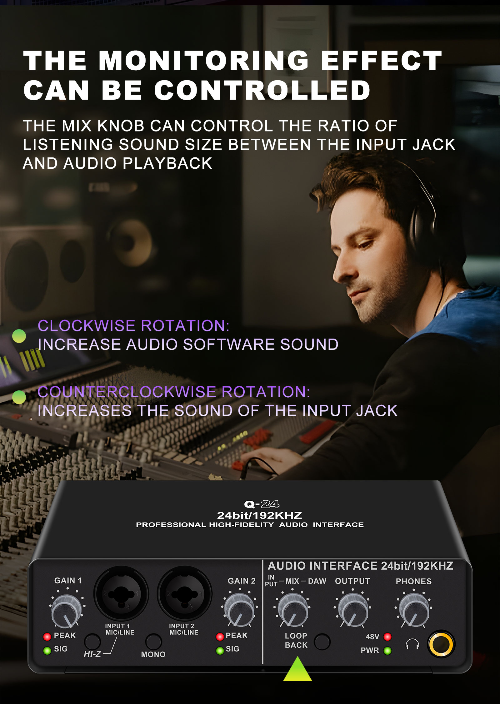 Q24 Audio Interface Professional Sound Card with Monitoring Electric ...
