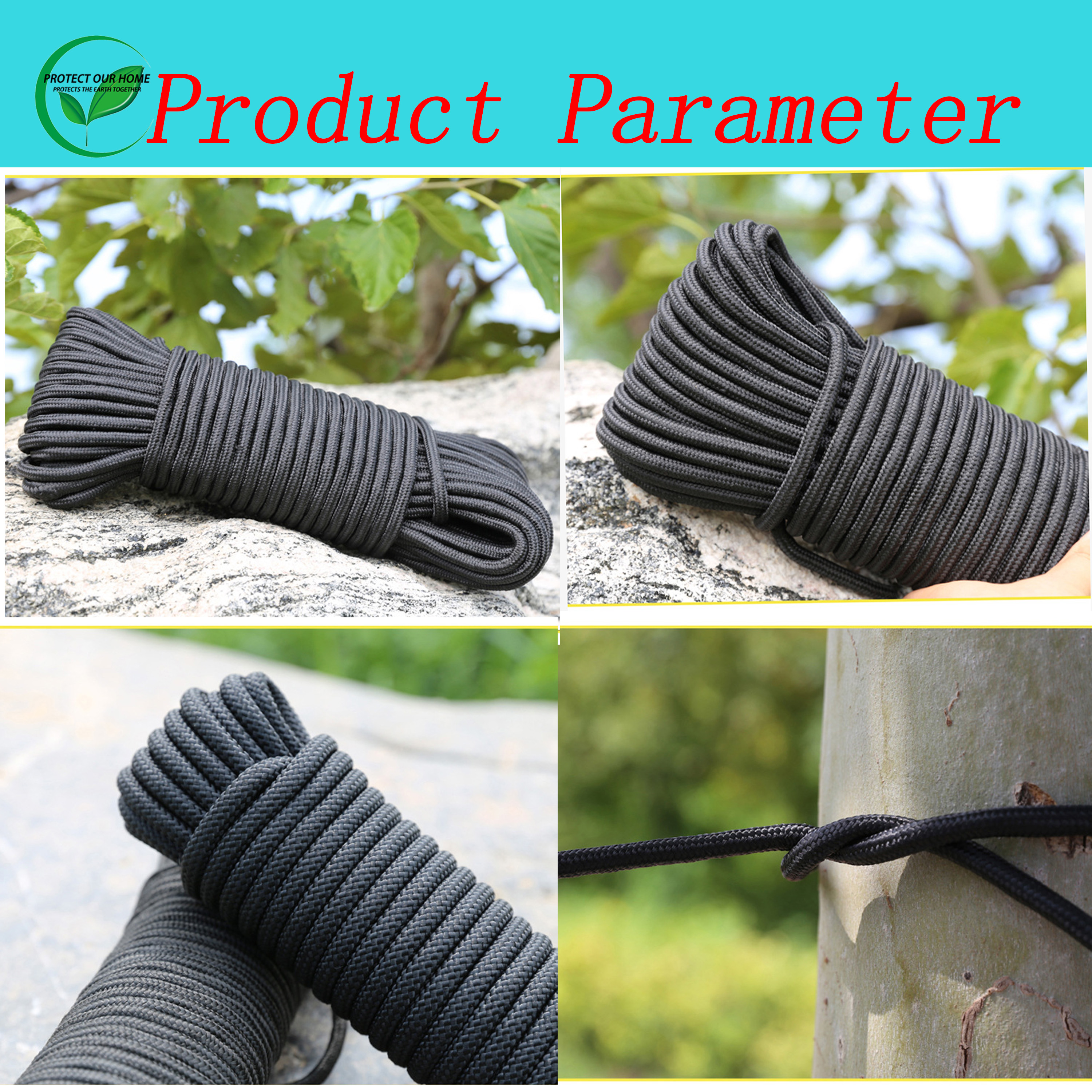 Length 20M/50M/100M,Diameter 8mm,Black nylon rope Strong Windproof ...