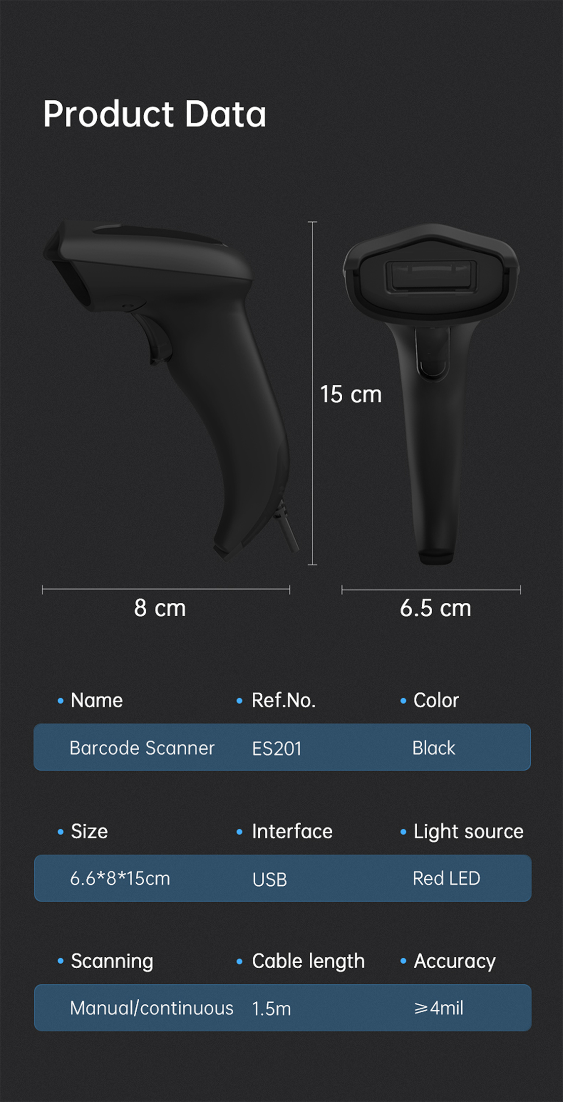 Deli S201 Handheld Barcode Scanner | Shopee Philippines