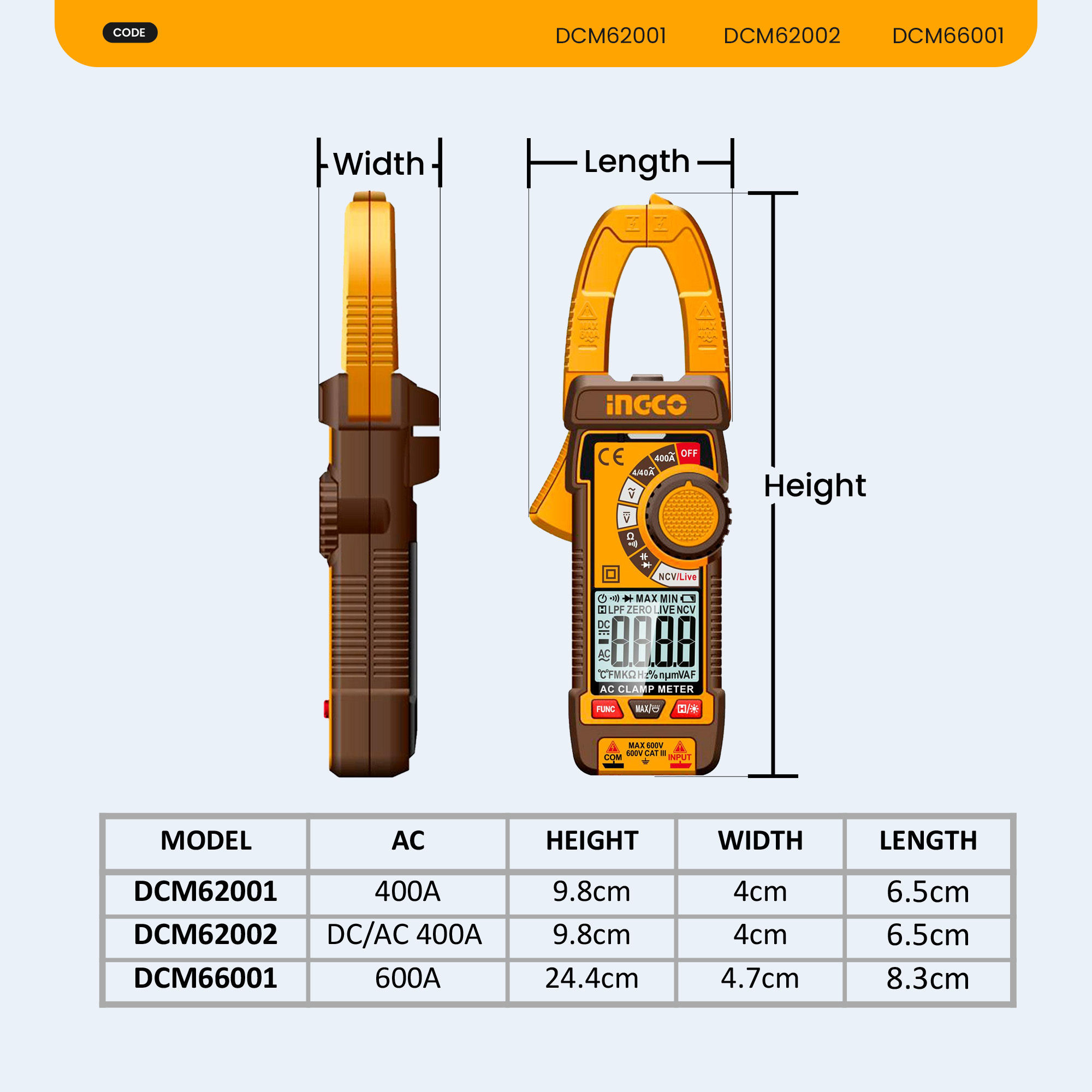 Ingco 400A/600A Digital Clamp Meter 4000C True RMS AC/DC Multimeter ...