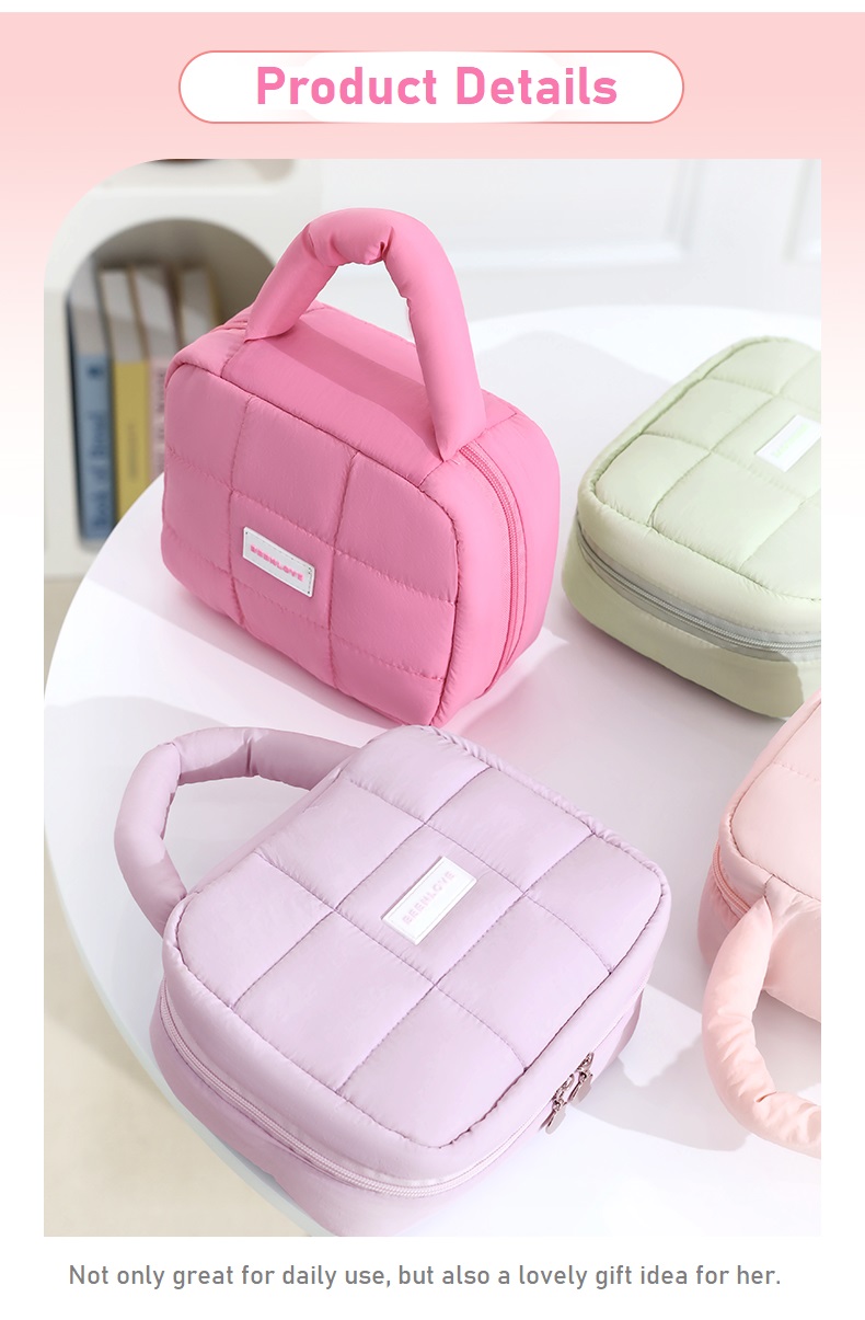 Soft Padded Beauty Bag with Handle Cute Cosmetic Travel Organizer ...