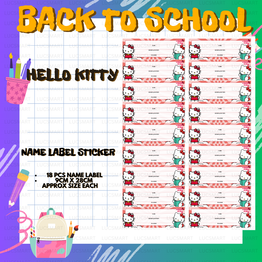 LUCSMART Fast shipping - NEW DESIGN HELLO KITTY THEMED Subject and Name ...