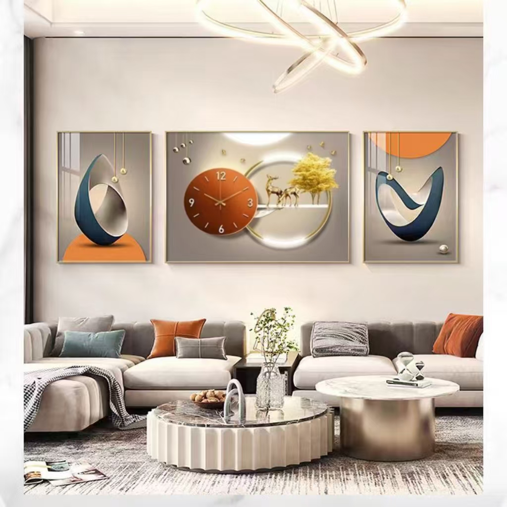 Home clock decors living room triptych clock mural frames elegant wall ...