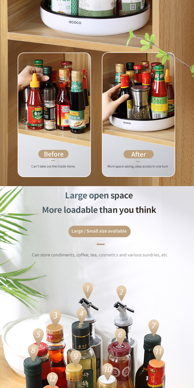 Ecoco Rotating Spice Rack Organizer Tray for Kitchen Cabinet Pantry ...