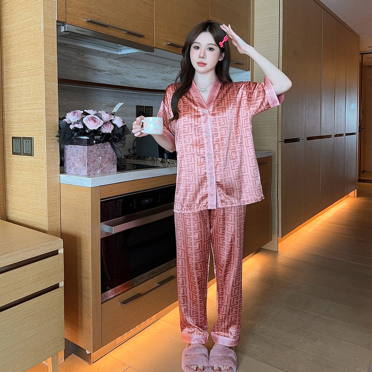 Amanda Korean Style Silk Pajamas Set Short Sleeves Pambahay Sleepwear ...