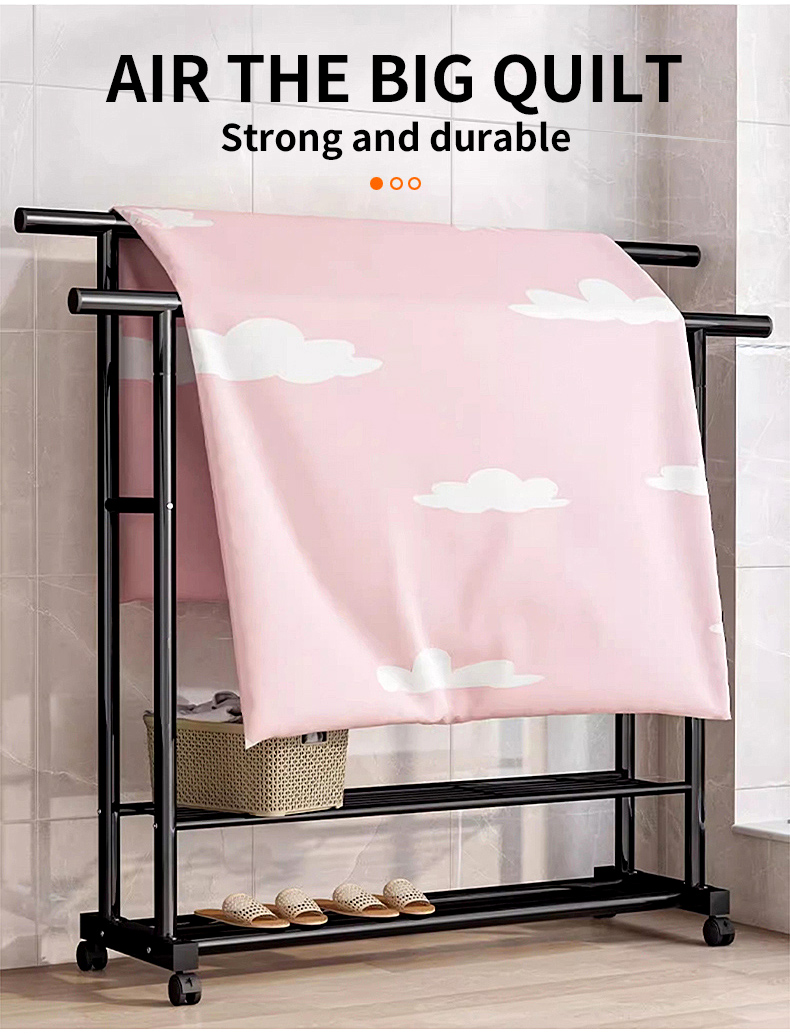 Floor-mounted drying rack Wheeled Double rod drying rack Indoor and ...