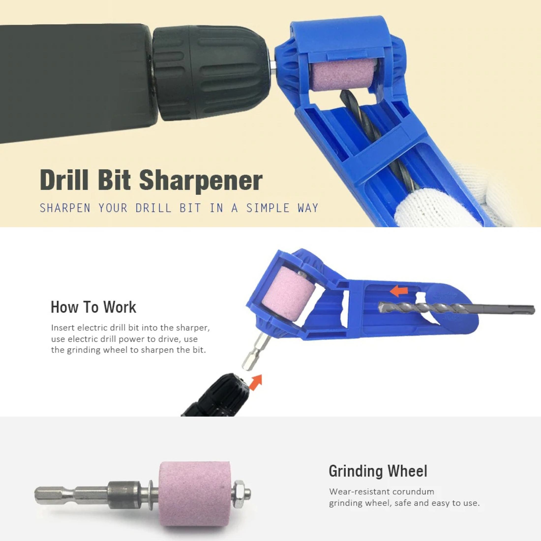 3Pc 2.0-12.5mm Portable Drill Bit Sharpener Corundum Grinding Wheel for ...