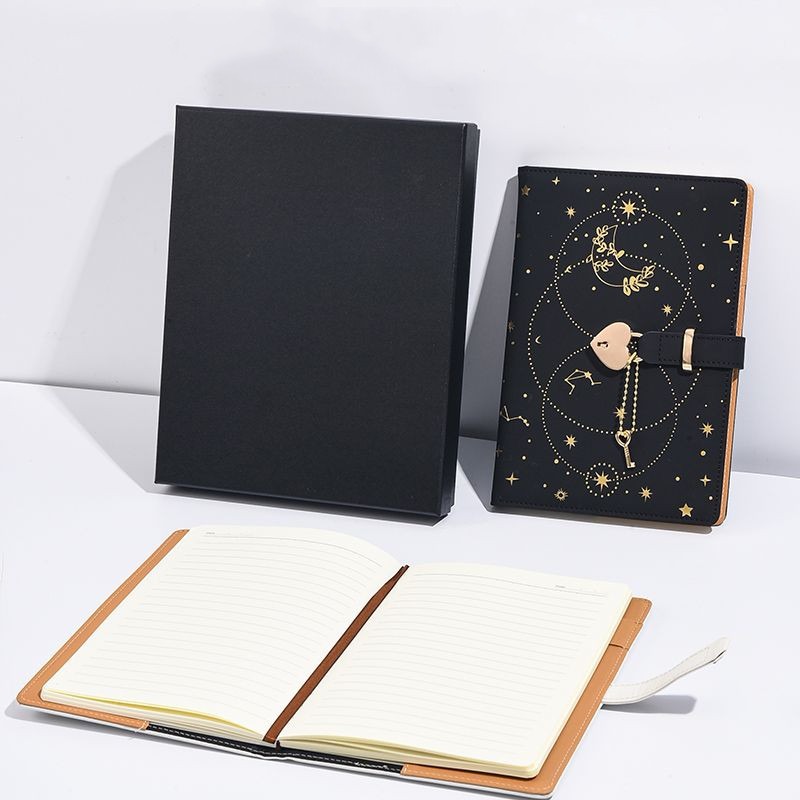 A5 Password Notebook Thickened Notepad Creative Heart Shaped Key Lock ...