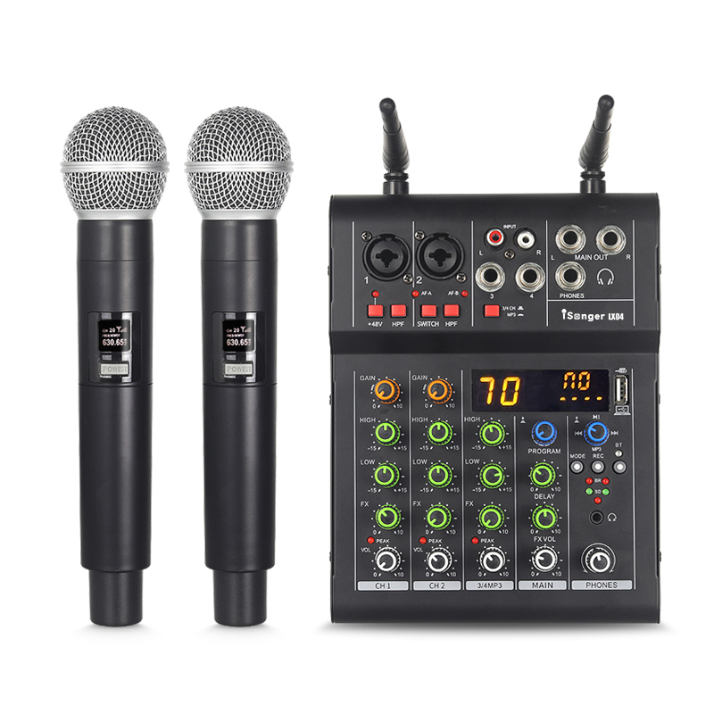 Professional Audio Mixer,Wireless Dual Microphone USB RecDJ Console 4 ...
