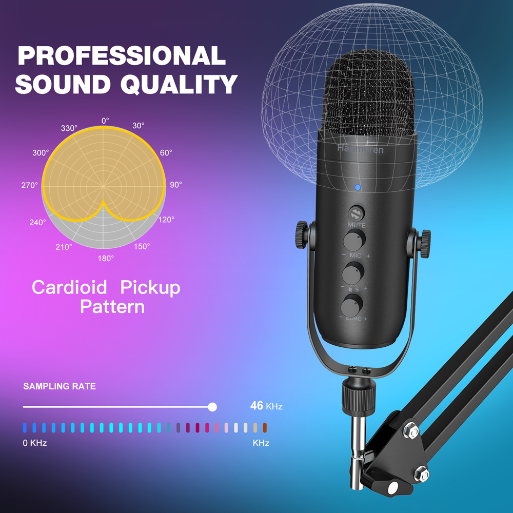 Haomuren K66S USB Microphones Streaming Podcast PC Condenser Microphone ...