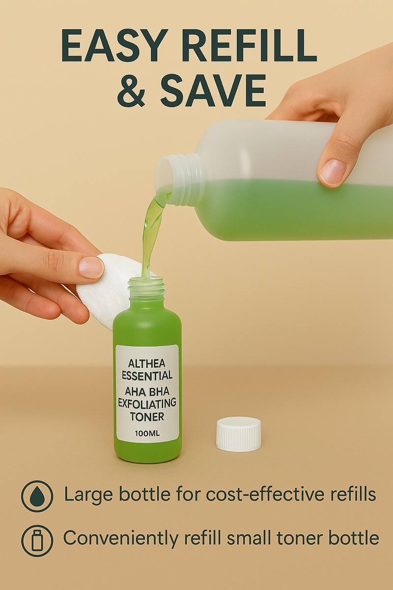 AHA BHA TONER/ FACE PEELING TONER/ 1 Liter Refill Rebranding Spa-Use ...
