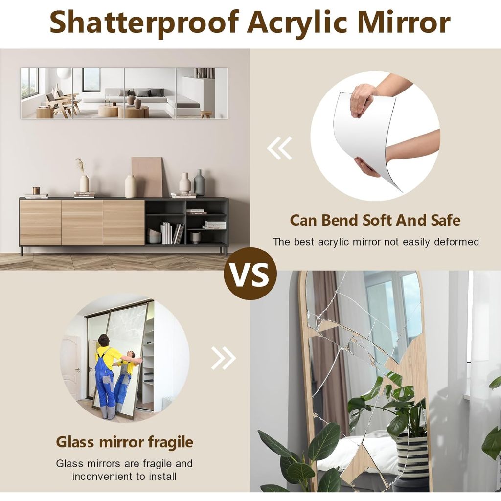 Home DIY Acrylic Mirror Full Body Wall Sticker Self Adhesive Reflective ...