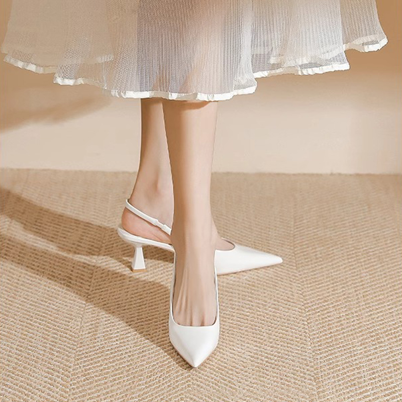2-inches Wedding For Bride Fashion Elegant Korean White Half Shoes with ...
