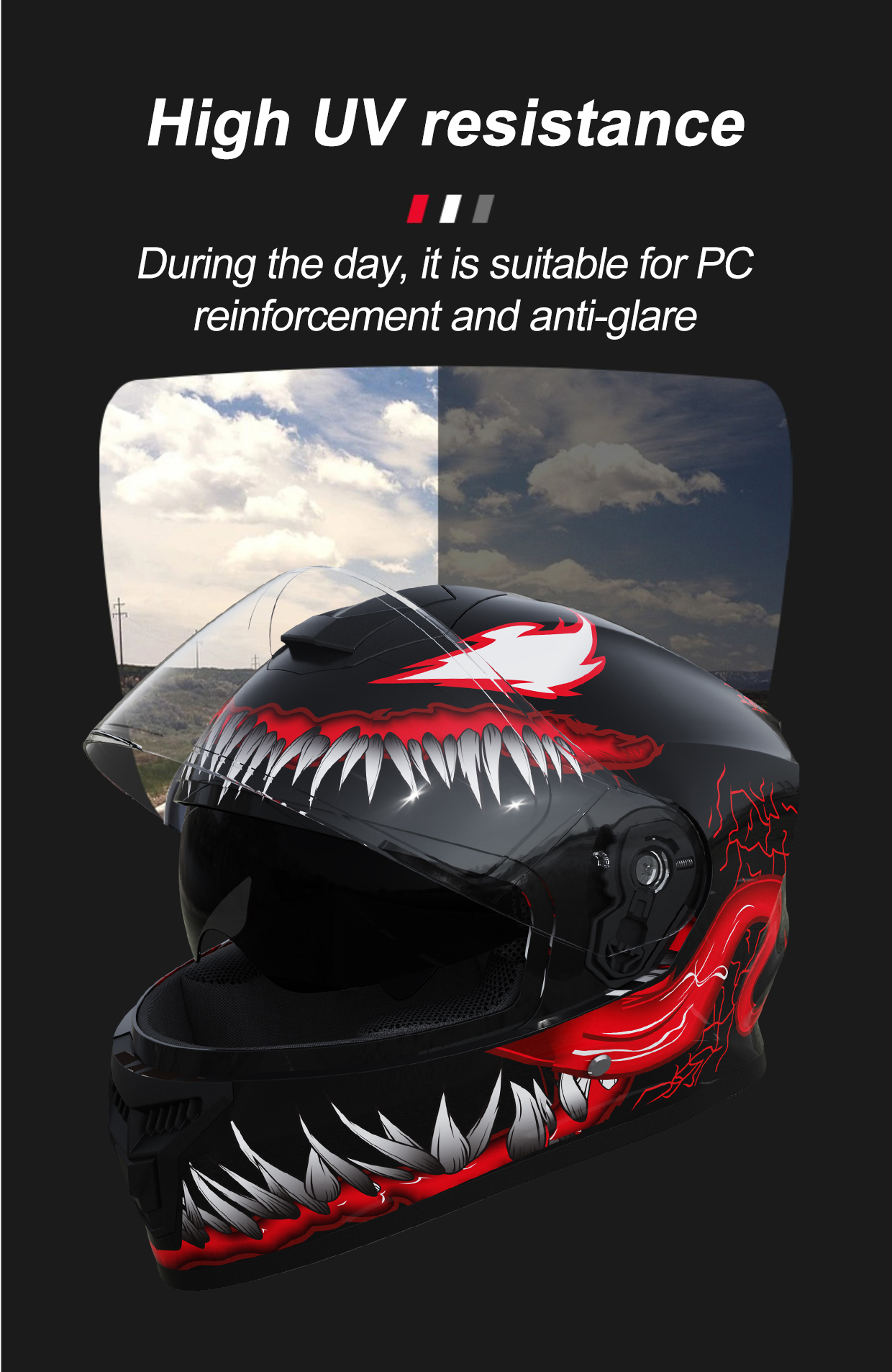 AKA902 Full Face Venom Series Dual Lens Motorcycle Helmet with ICC ...