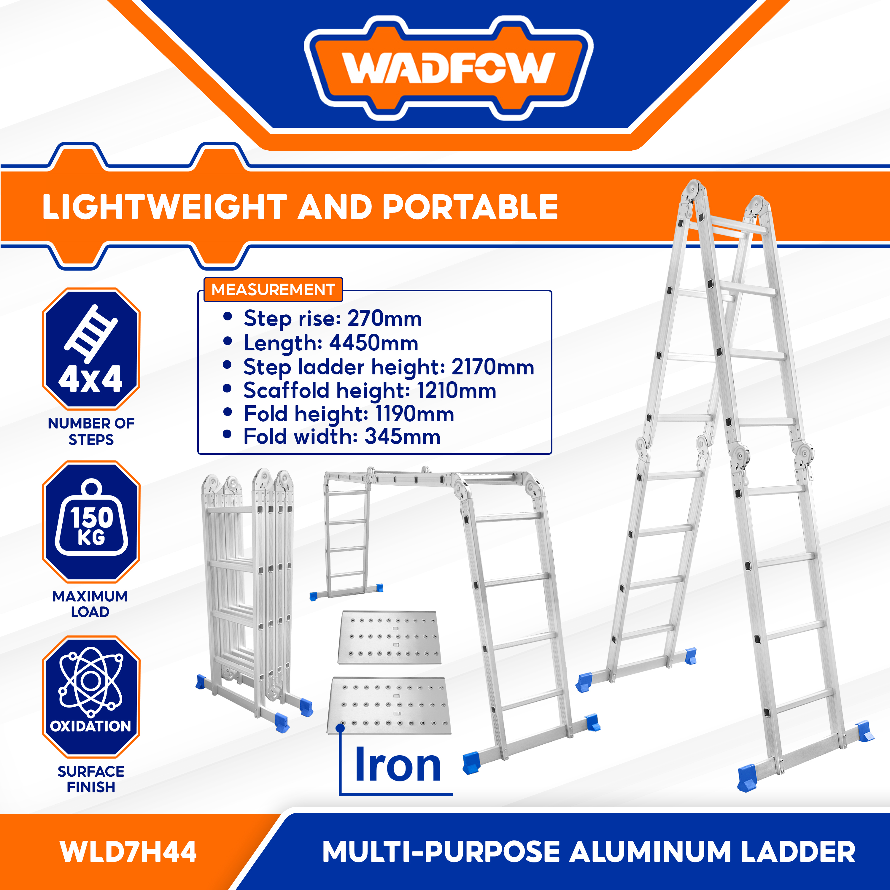 Wadfow Multi-Purpose Aluminum Ladder Step rise 270mm X 4550mm X 2170mm ...