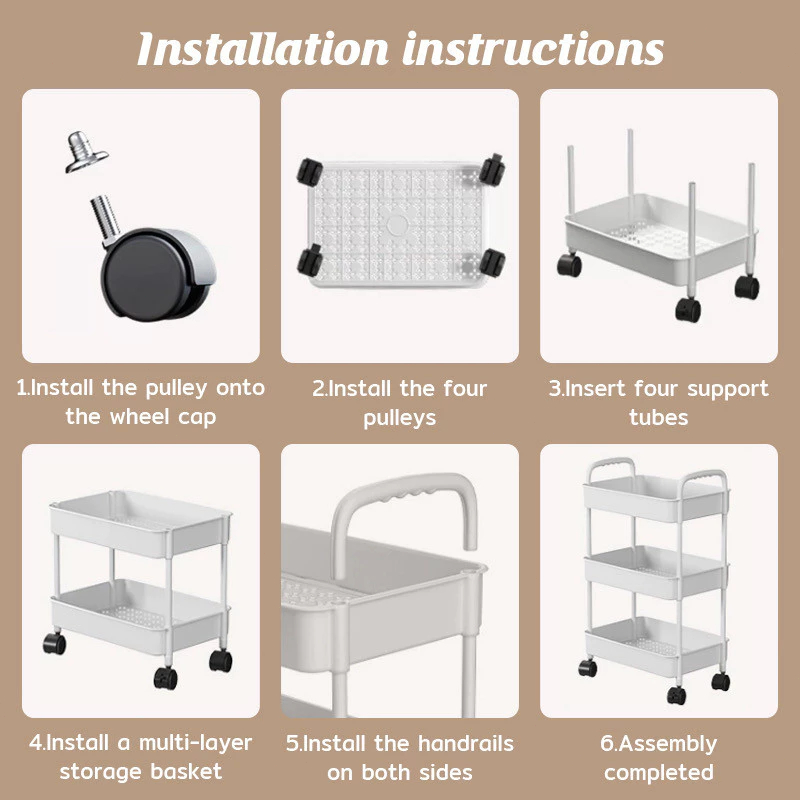3/4/5 Layer Trolley Cart Organizer Moving Rack Trolley Rack With Wheels ...