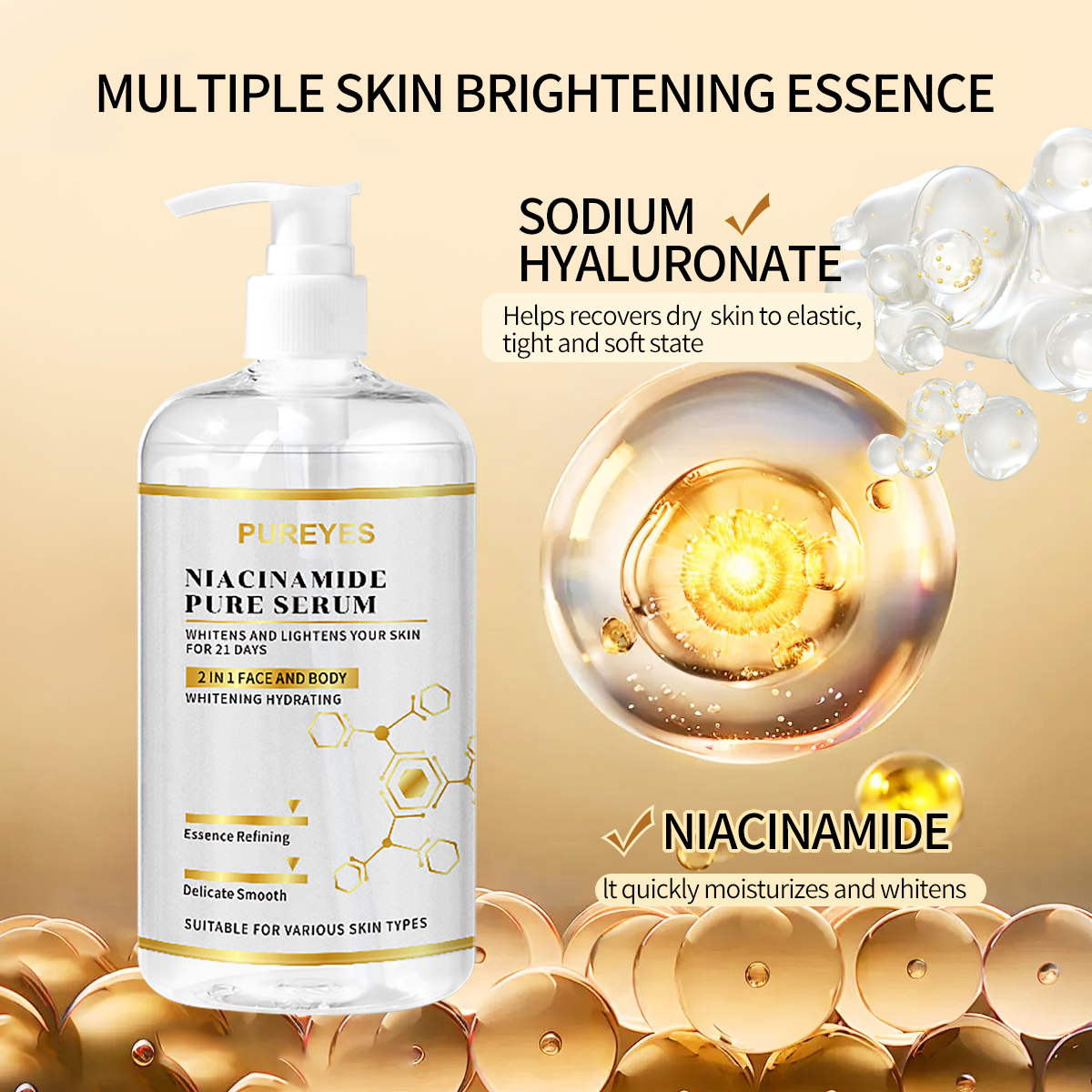 PUREYES Niacinamide Whitening Hydrating Serum For Face & Body 500ml ...