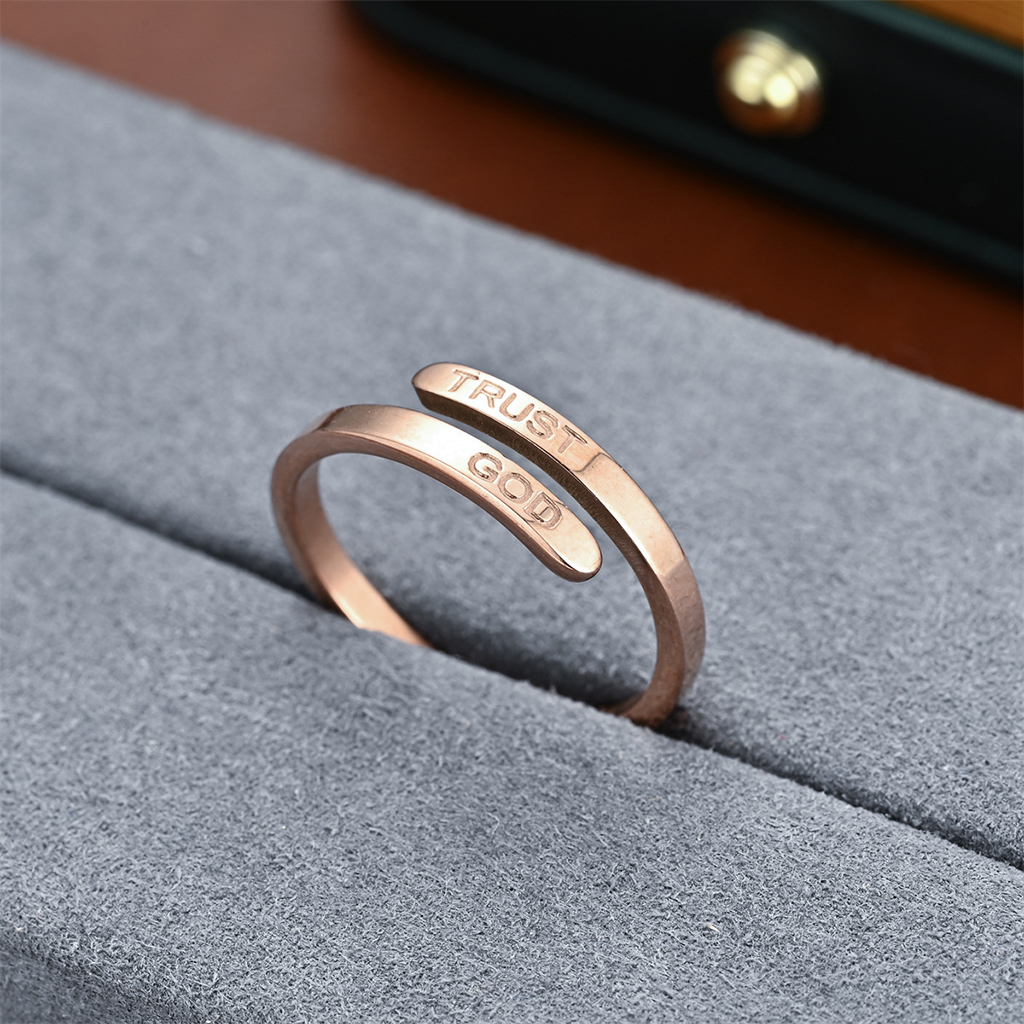 Trust God Ring Stainless Steel Simple Stacking Ring • Gold Stackable ...