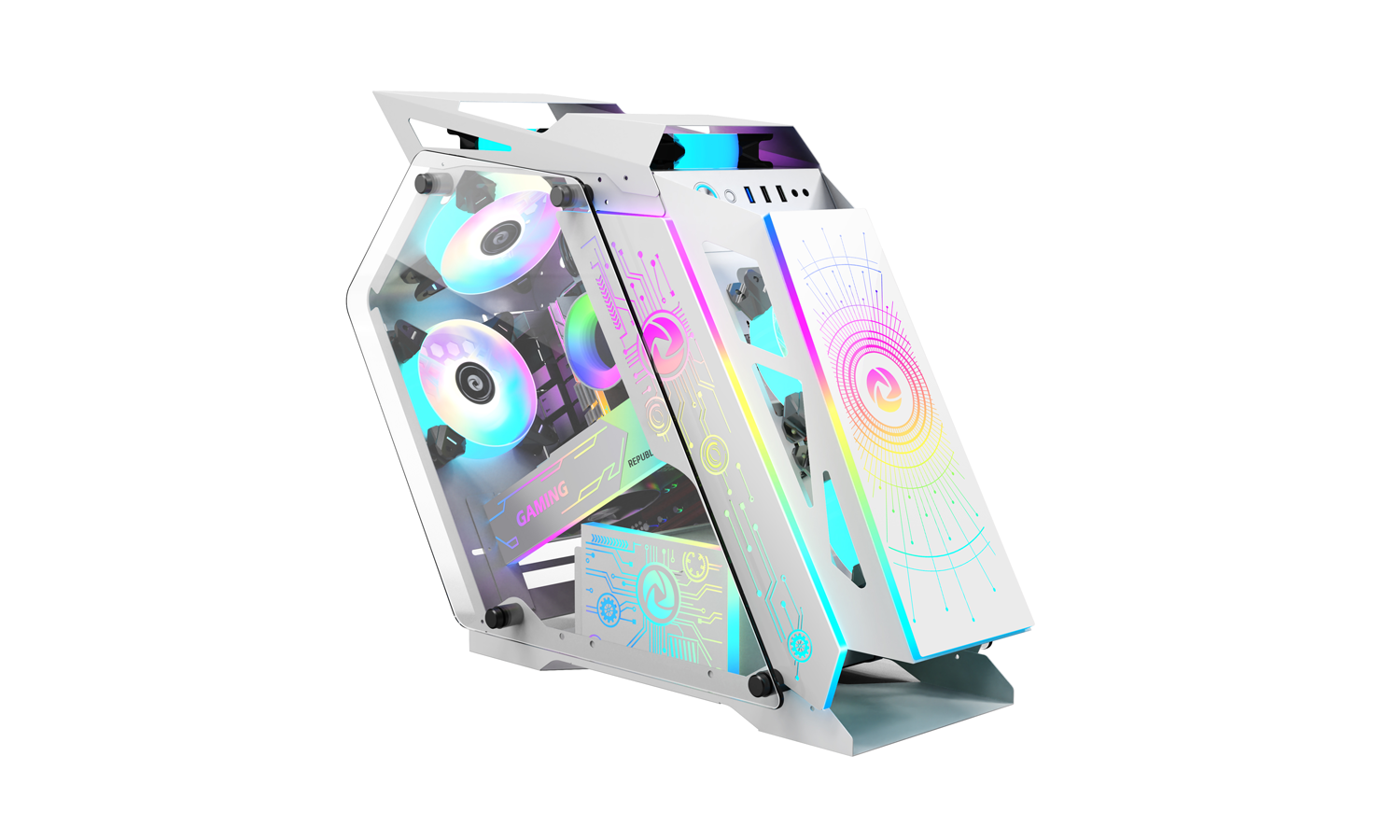 Inplay Thunder PC Case Build-in 6 ARGB Fans Cool Design Shaped Gaming PC Case RGB Light Panel For PC