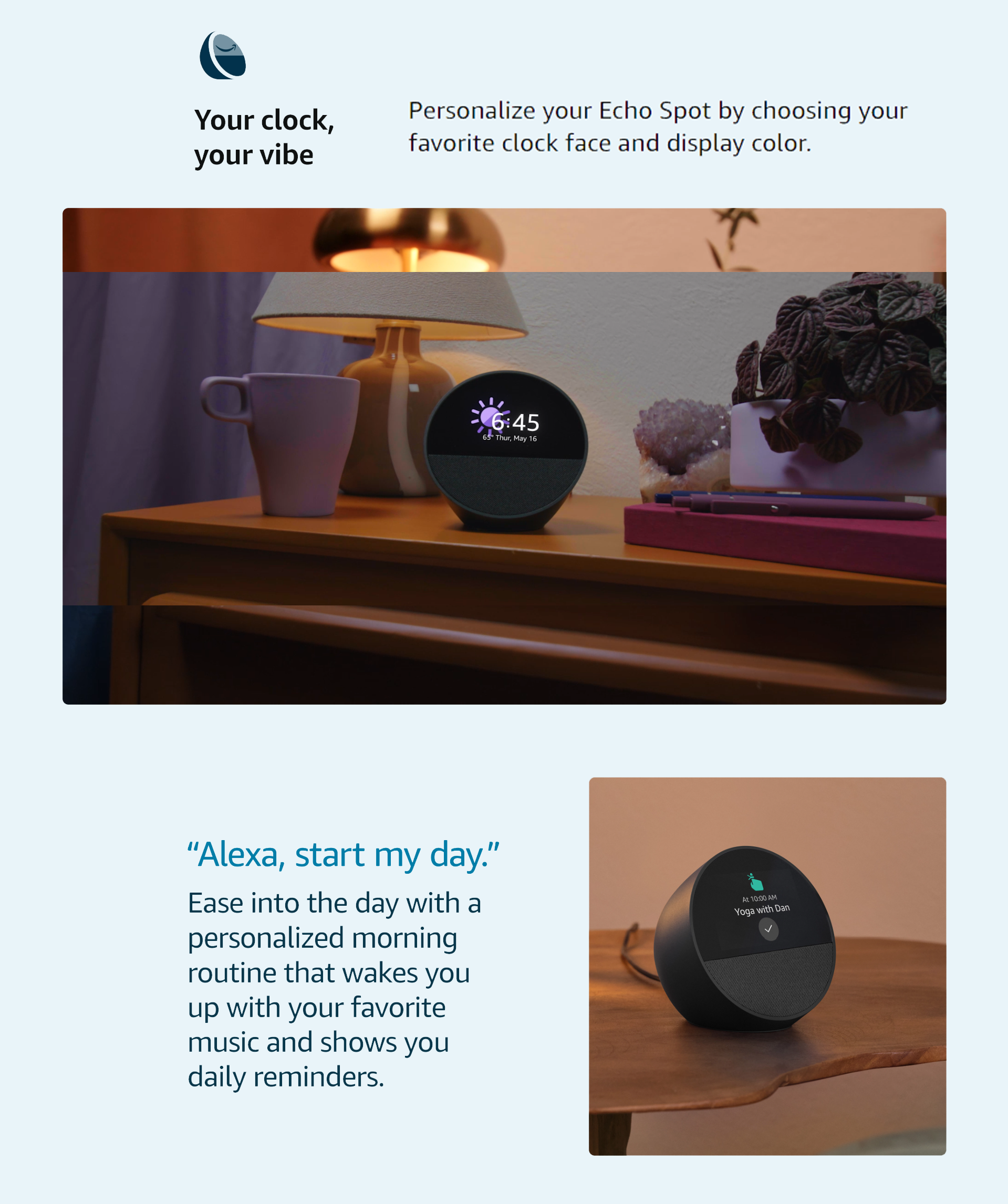 Amazon Echo Spot (2024 release), Smart alarm clock with vibrant sound