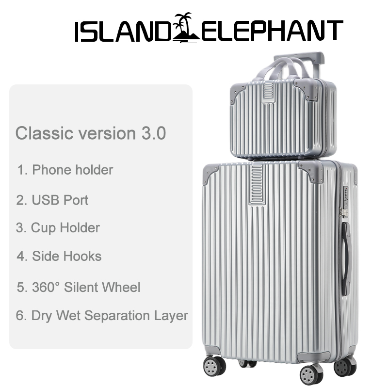 ISLAND ELEPHANT Free 14inch Luggage Travel Bag With USB Port Cup Holder