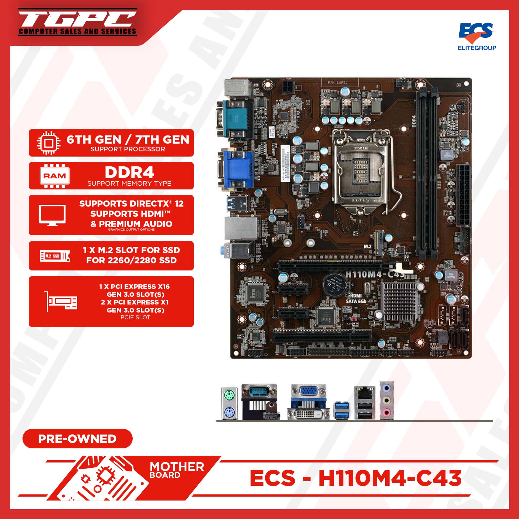 Motherboard Ecs H110M4-C43, H110M4-C21, H110M4-C3V socket 1151 6th and ...