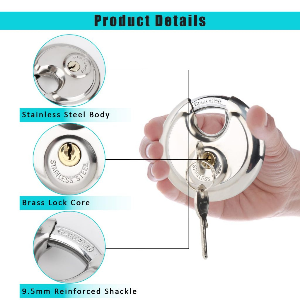 Disc Padlock with Stainless Steel Anti-Theft Large Round Disc Lock for ...