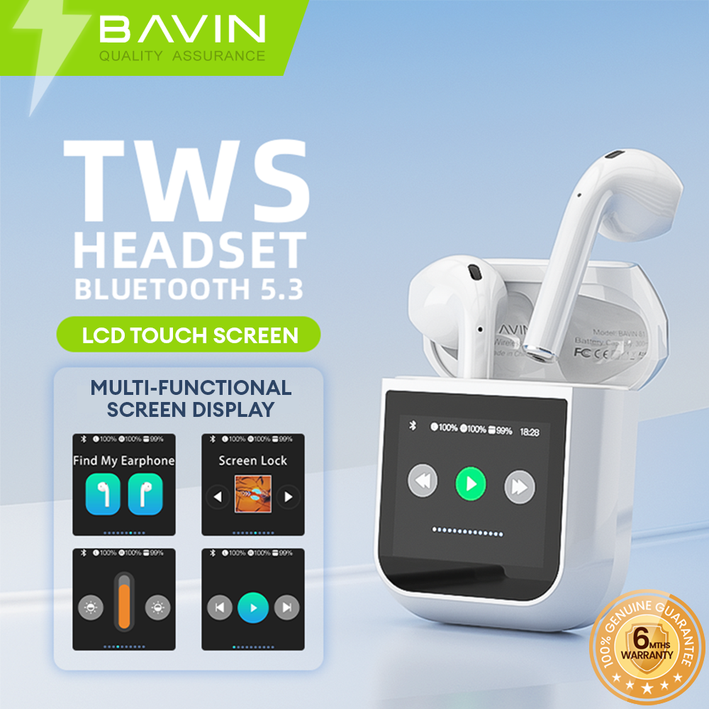 BAVIN BA81 Wireless Bluetooth Earbuds w/ LCD Smart Touch Screen Display ...