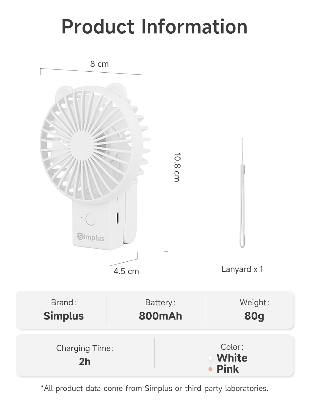 Simplus Handheld Fan Cute Mini Portable Foldable 3 Speed Settings Type ...
