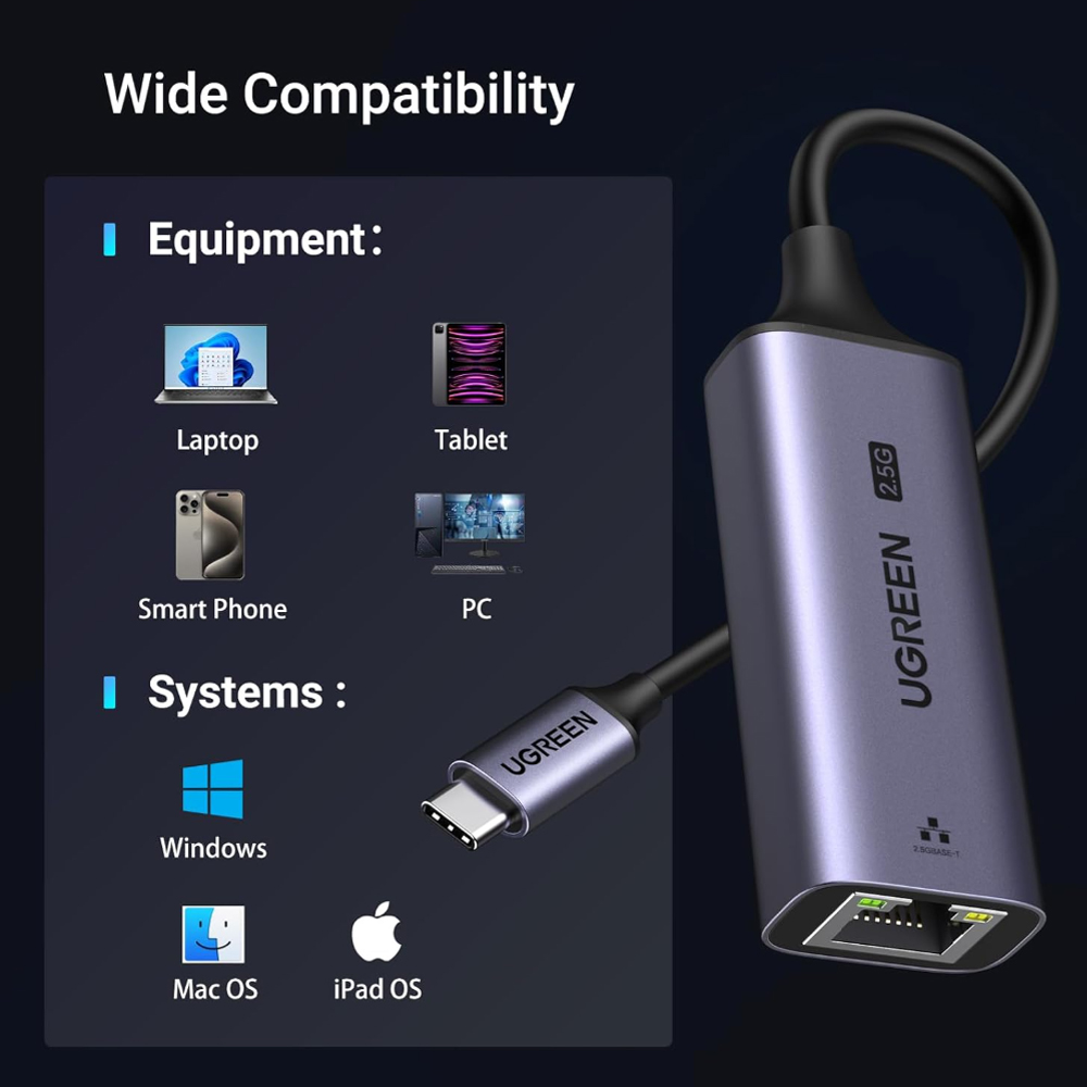 UGREEN USB Type C to RJ45 Ethernet Adapter 2.5Gbps Fast Network Speed ...