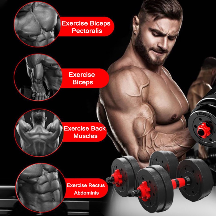 Dumbbell Set 10Kg/20Kg/30Kg PVC Alat Weightlifting Equipment for Home ...