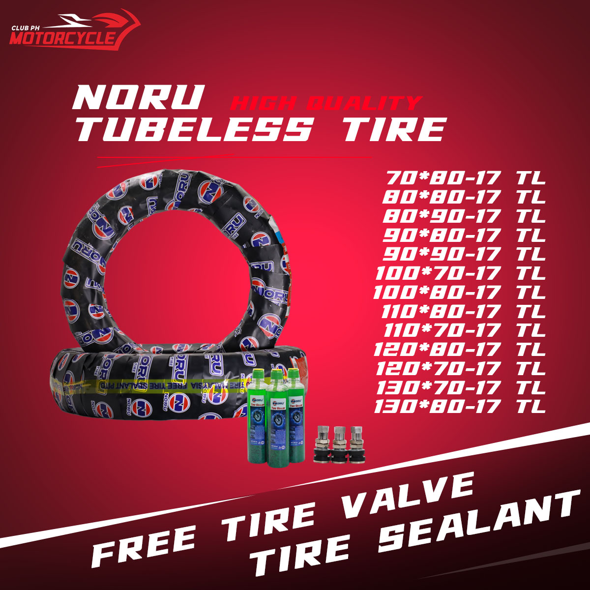 NORU TUBELESS TIRE 14TL FOR MOTORCYCLE TUBELESS 90/90-14 70/90-14 80/80 ...