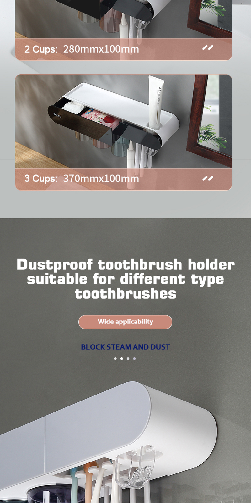 Ecoco Toothbrush Holder with Magnetic Cups Wall-mounted Toothpaste ...