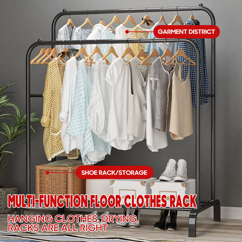 ⚡️PH⚡️Bedroom Floor-standing Clothes Hanger Double Drying Rack Clothes ...
