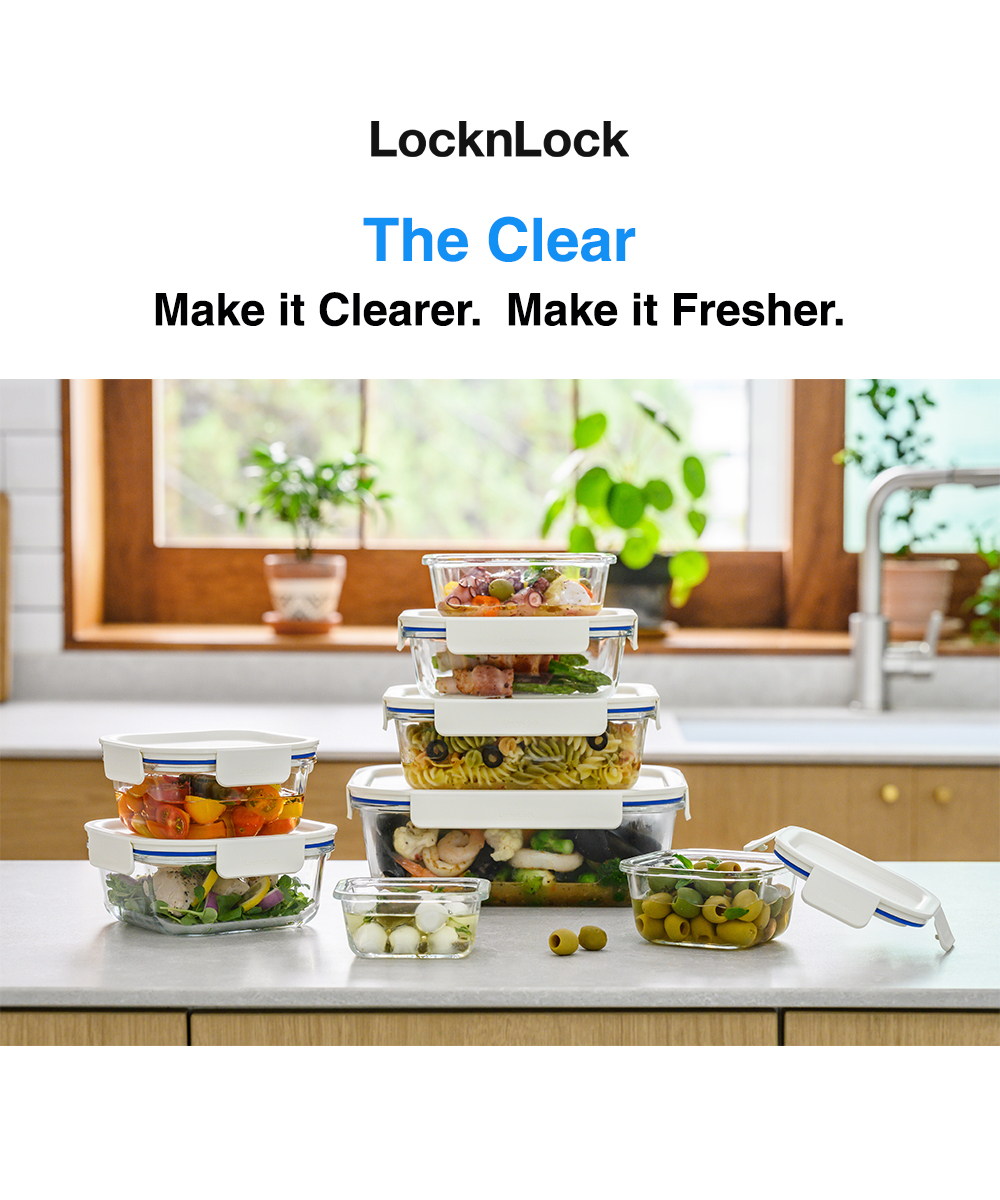 LocknLock Set of 2 The Clear Glass 500ml (Square) Airtight, Oven-Safe ...