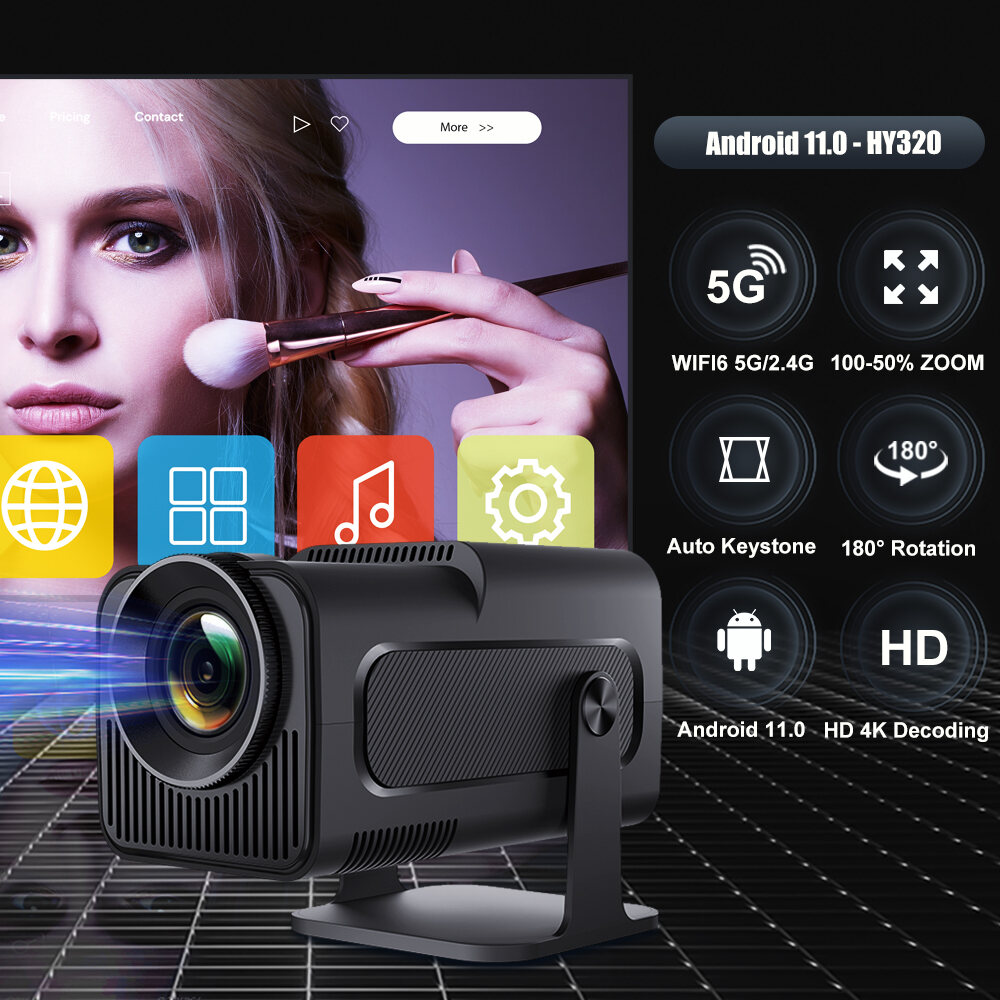 HY320 Projector 10000 Lumens 4K HD Support WIFI6 5G Autofocus Multi ...