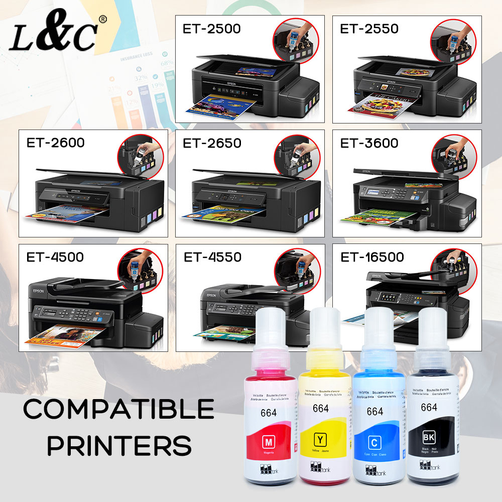 L&C 664 Ink Refill ink Dye Ink For Printer L120 L130 L200 L201 L210 ...