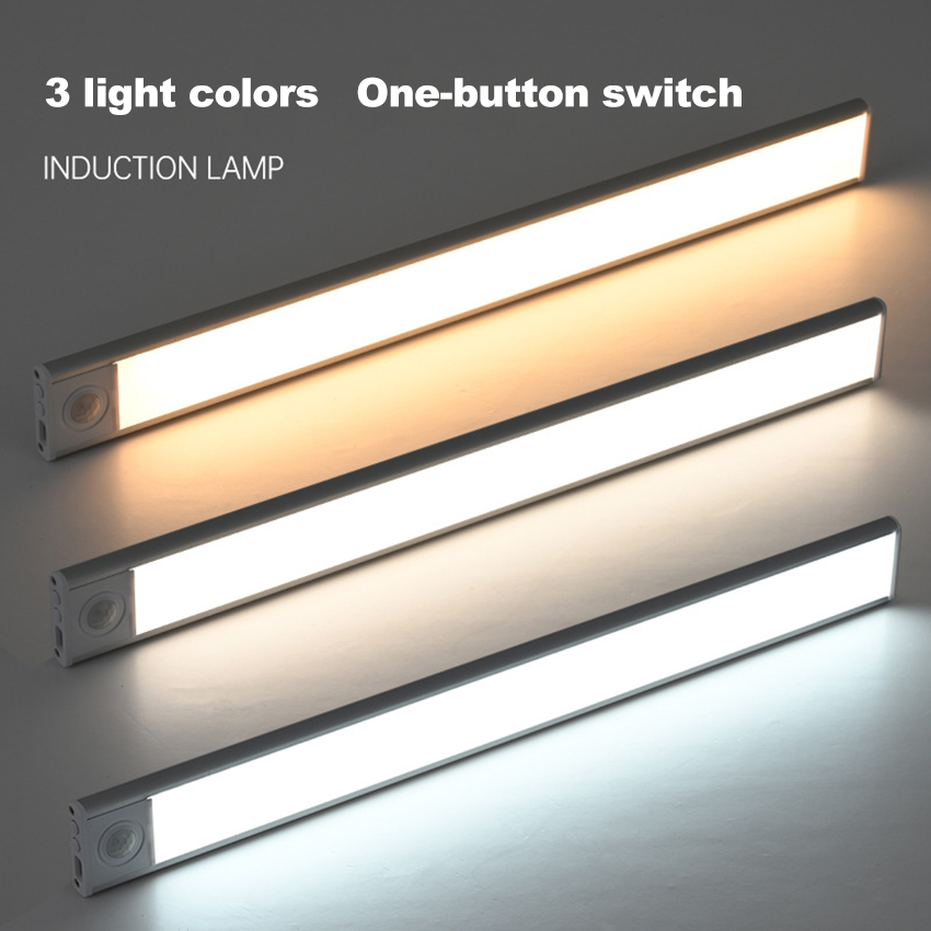 【24H Ship】LED Motion Sensor Light 3 Colors Dimmable USB Rechargeable ...
