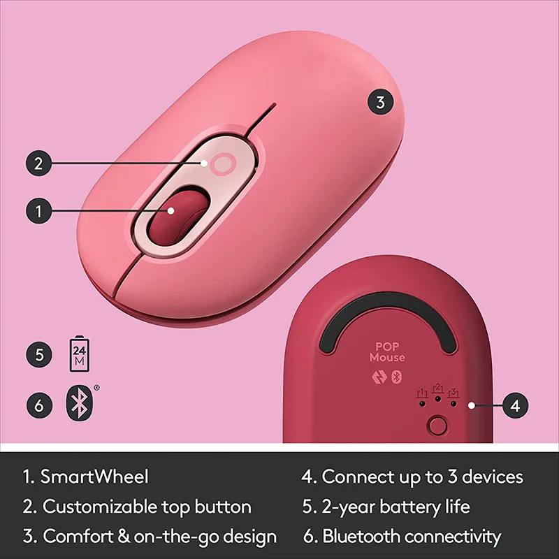 New Logitech POP Mouse Wireless Bluetooth Silent Mice Optical Tracking ...