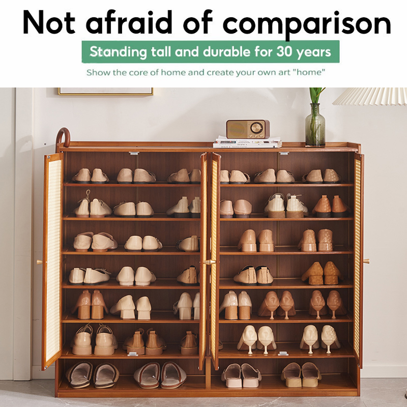 TUBUAN 7Layers Shoe Cabinet With Cover Rattan Shoe Rack Bamboo/Wooden ...